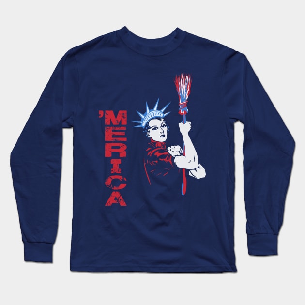 Merica Statue of Liberty 4th Of July Independence Day Sarcasm Long Sleeve T-Shirt by Xeire